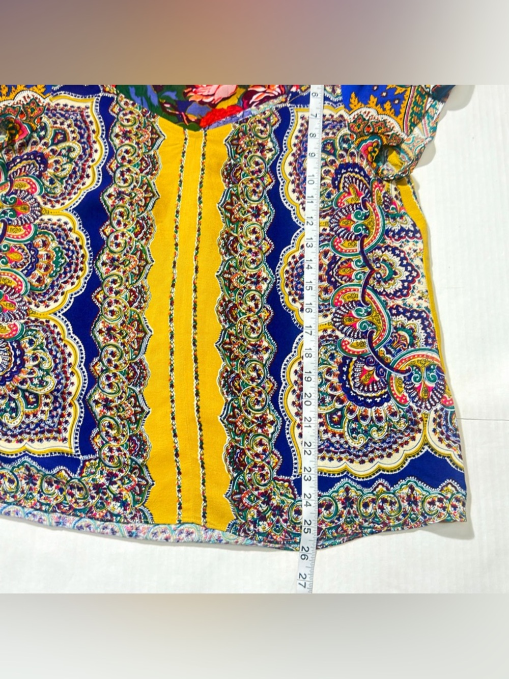 Anthropologie Paisley V-Neck Top in Yellow, Blue, and Purple - Picture 6 of 8